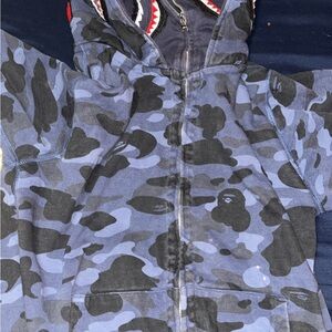 Bape Double Zip Blue Camo Shark Hoodie size medium men’s
